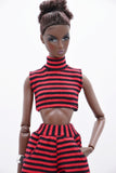 C075 Handmade Stripe Turtle Neck Tank and Pants Set For 12" Dolls Like Fashion Royalty Nu face Poppy Parker