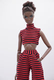 C075 Handmade Stripe Turtle Neck Tank and Pants Set For 12" Dolls Like Fashion Royalty Nu face Poppy Parker