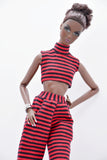 C075 Handmade Stripe Turtle Neck Tank and Pants Set For 12" Dolls Like Fashion Royalty Nu face Poppy Parker