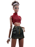 C079 Denim Skirt for 12" Dolls, Handmade Doll Clothes, Fits Dolls Like FR, Nu Face, Poppy Parker Fashion Doll