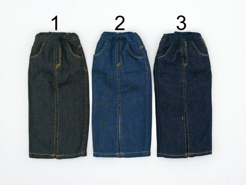C083 Handmade Denim Midi Skirt, Front Slit for 12" Dolls, Fits Dolls Like Fashion Royalty, Nu Face, Poppy Parker