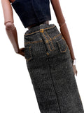 C083 Handmade Denim Midi Skirt, Front Slit for 12" Dolls, Fits Dolls Like Fashion Royalty, Nu Face, Poppy Parker