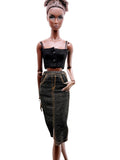 C083 Handmade Denim Midi Skirt, Front Slit for 12" Dolls, Fits Dolls Like Fashion Royalty, Nu Face, Poppy Parker