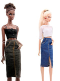 C083 Handmade Denim Midi Skirt, Front Slit for 12" Dolls, Fits Dolls Like Fashion Royalty, Nu Face, Poppy Parker