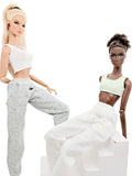 C084 Handmade Sweatpants, Sporty Doll Clothes for 12 inch Dolls, Fits Dolls Like FR, Nu Face, Poppy Parker