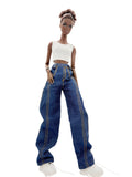 C086 Handmade Oversized Denim Jeans with Curved Hem For 12" Dolls Like FR & Nu Face