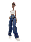 C086 Handmade Oversized Denim Jeans with Curved Hem For 12" Dolls Like FR & Nu Face