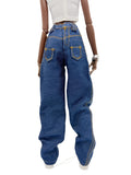 C086 Handmade Oversized Denim Jeans with Curved Hem For 12" Dolls Like FR & Nu Face