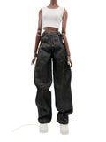 C086 Handmade Oversized Denim Jeans with Curved Hem For 12" Dolls Like FR & Nu Face