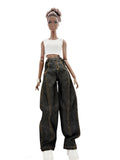 C086 Handmade Oversized Denim Jeans with Curved Hem For 12" Dolls Like FR & Nu Face