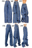 C086 Handmade Oversized Denim Jeans with Curved Hem For 12" Dolls Like FR & Nu Face