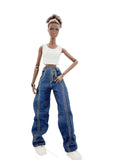 C086 Handmade Oversized Denim Jeans with Curved Hem For 12" Dolls Like FR & Nu Face