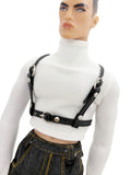 C087 Handmade Faux Leather Chest Harness for 12" FR Homme Male Dolls | Black Adjustable Strap Belt