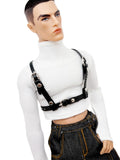 C087 Handmade Faux Leather Chest Harness for 12" FR Homme Male Dolls | Black Adjustable Strap Belt