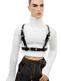 C087 Handmade Faux Leather Chest Harness for 12" FR Homme Male Dolls | Black Adjustable Strap Belt