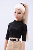 Handmade by Jiu 060 - Black Short Sleeve Knitted Turtle Neck Sweater For 12“ Dolls Like Fashion Royalty FR Poppy Parker PP Nu Face NF