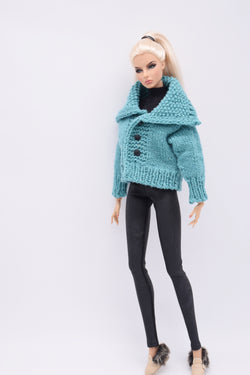 Handmade by Jiu 063 - Cozy Warm Winter Cardigan Coat For 12“ Dolls Like Fashion Royalty FR Poppy Parker PP Nu Face NF