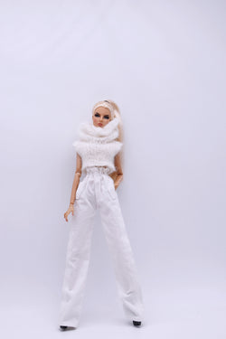 Handmade by Jiu 064 - White Large Turtleneck Knitting Sweater For 12“ Dolls Like Fashion Royalty FR Poppy Parker PP Nu Face NF