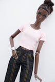 C061 Handmade Flare Jeans With Spilt Denim Doll Clothes Doll Pants Bottom For 12" Fashion Dolls Like FR NF Poppy Parker