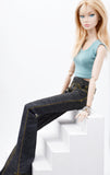 C061 Handmade Flare Jeans With Spilt Denim Doll Clothes Doll Pants Bottom For 12" Fashion Dolls Like FR NF Poppy Parker