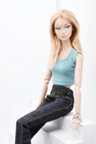 C061 Handmade Flare Jeans With Spilt Denim Doll Clothes Doll Pants Bottom For 12" Fashion Dolls Like FR NF Poppy Parker