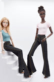C061 Handmade Flare Jeans With Spilt Denim Doll Clothes Doll Pants Bottom For 12" Fashion Dolls Like FR NF Poppy Parker