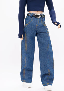 C076 Handmade Denim Scimitar Jeans Male Doll Pants For 12" Fashion Male Doll Figure FR Homme Fashion Royalty Nu Face