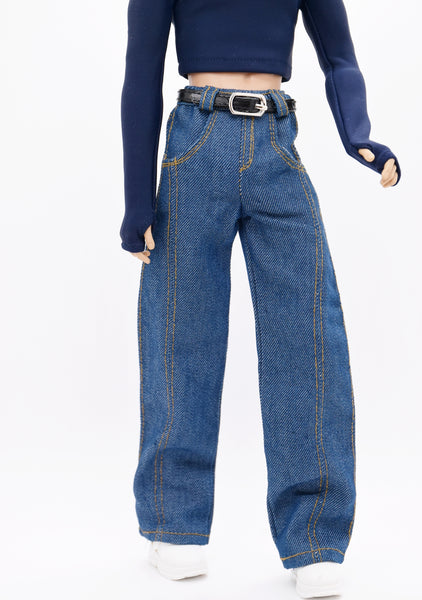 C076 Handmade Denim Scimitar Jeans Male Doll Pants For 12" Fashion Male Doll Figure FR Homme Fashion Royalty Nu Face