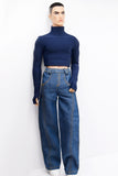 C076 Handmade Denim Scimitar Jeans Male Doll Pants For 12" Fashion Male Doll Figure FR Homme Fashion Royalty Nu Face