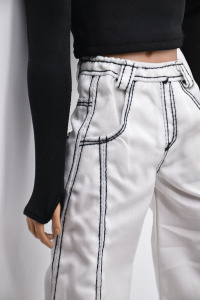 C076 Handmade Cotton White Pants for 12" FR Homme Male Doll  Fashion Male Doll Figure FR Homme Fashion Royalty Nu Face (Copy)
