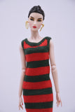 Handmade by Jiu 057 - Green/Red Christmas Holiday Knitting Dress For 12“ Dolls Like Fashion Royalty FR Poppy Parker PP Nu Face NF