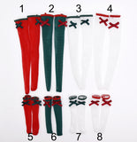 C071 Christmas Style White/Red/Green Handmade Over The Calf/ Thigh Length Mesh Fabric Doll Socks For 12" Dolls Like Fashion Royalty Nu Face