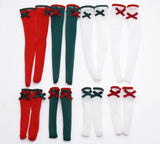 C071 Christmas Style White/Red/Green Handmade Over The Calf/ Thigh Length Mesh Fabric Doll Socks For 12" Dolls Like Fashion Royalty Nu Face