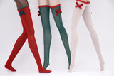 C071 Christmas Style White/Red/Green Handmade Over The Calf/ Thigh Length Mesh Fabric Doll Socks For 12" Dolls Like Fashion Royalty Nu Face
