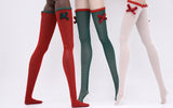 C071 Christmas Style White/Red/Green Handmade Over The Calf/ Thigh Length Mesh Fabric Doll Socks For 12" Dolls Like Fashion Royalty Nu Face