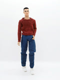C052  Handmade Denim Straight Jeans Male Doll Pants For 12" Fashion Male Doll Figure FR Homme Fashion Royalty Nu Face