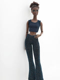 C013C Metallic Glimmer Handmade Flared Pants For 12" Fashion Dolls Like Poppy Parker Fashion Royalty NF Doll
