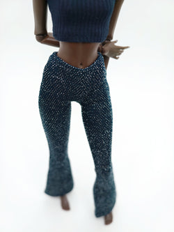 C013C Metallic Glimmer Handmade Flared Pants For 12" Fashion Dolls Like Poppy Parker Fashion Royalty NF Doll
