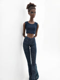 C013C Metallic Glimmer Handmade Flared Pants For 12" Fashion Dolls Like Poppy Parker Fashion Royalty NF Doll