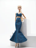 C080 - Denim Fishtail Maxi Skirt For 12" Fashion Dolls Like Fashion Royalty FR Poppy Parker – Black/Blue/Dark Blue