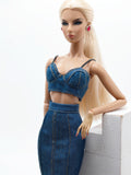 C080 - Denim Fishtail Maxi Skirt For 12" Fashion Dolls Like Fashion Royalty FR Poppy Parker – Black/Blue/Dark Blue