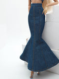 C080 - Denim Fishtail Maxi Skirt For 12" Fashion Dolls Like Fashion Royalty FR Poppy Parker – Black/Blue/Dark Blue