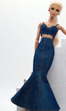 C080 - Denim Fishtail Maxi Skirt For 12" Fashion Dolls Like Fashion Royalty FR Poppy Parker – Black/Blue/Dark Blue