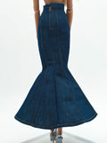 C080 - Denim Fishtail Maxi Skirt For 12" Fashion Dolls Like Fashion Royalty FR Poppy Parker – Black/Blue/Dark Blue