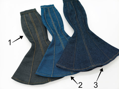C080 - Denim Fishtail Maxi Skirt For 12" Fashion Dolls Like Fashion Royalty FR Poppy Parker – Black/Blue/Dark Blue