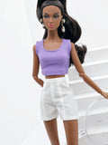 C069 Thin Multi Color Rib Knit Handmade Doll Tank Top/T-shirt For 12" Fashion Dolls Like Poppy Parker Fashion Royalty NF Doll