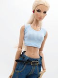 C069 Thin Multi Color Rib Knit Handmade Doll Tank Top/T-shirt For 12" Fashion Dolls Like Poppy Parker Fashion Royalty NF Doll