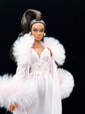 C003 Mesh Nightgown & Faux Fur Edge Robe – Handmade Doll Clothes for 12" Fashion Dolls Like Poppy Parker, Fashion Royalty, NuFace