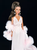 C003 Mesh Nightgown & Faux Fur Edge Robe – Handmade Doll Clothes for 12" Fashion Dolls Like Poppy Parker, Fashion Royalty, NuFace