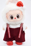 L4 Handmade Doll Red Corduroy Overalls For 17cm Plush Doll Like LBB Doll Sewing Outfit